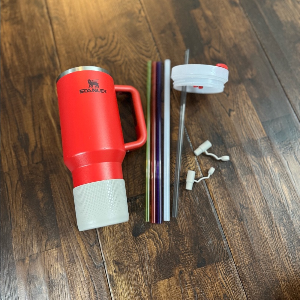 Stanley Red 40 oz Tumbler with Multi-Color Straw and Boot Bundle - Picture 11 of 15